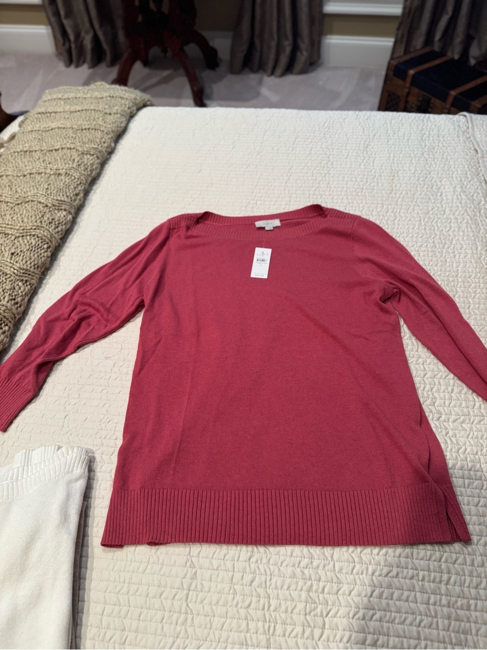 Women's Long-Sleeve Crewneck Sweater in Raspberry by Loft